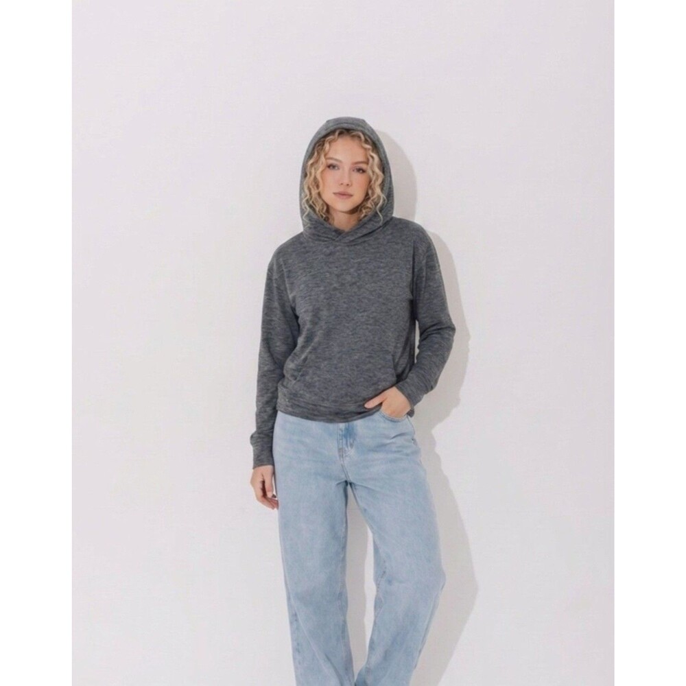 Crane Women's Gray Heather Pullover Hoodie Pockets Long Sleeve Size M